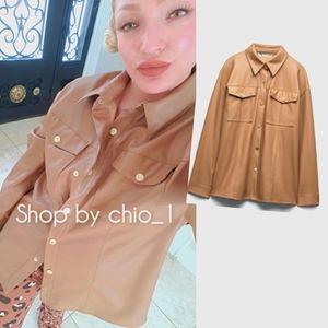 Zara GOLD BUTTON FAUX LEATHER OVERSHIRT bloggers favorite